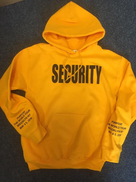 Security Justin Bieber - Purpose Tour Gold Hoodie- Brooklyn NY