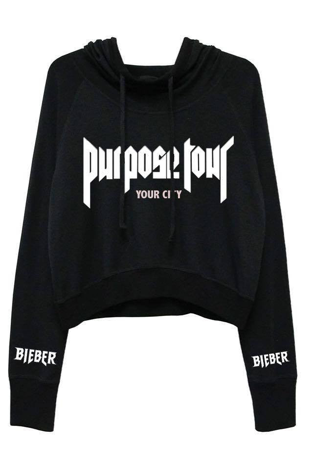 MYCOOLBIEBER designs Personalised Purpose Tour Black Hoodie - CROPPED