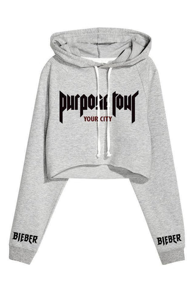 MYCOOLBIEBER designs Personalised Purpose Tour Grey CROPPED Hoodie