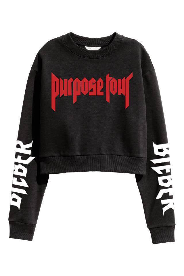 MYCOOLBIEBER designs Purpose Tour Black Sweatshirt - CROPPED by American Apparel