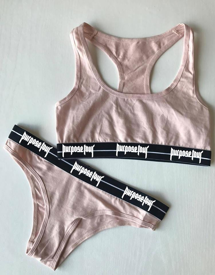 Purpose Tour Sports bralette and pants underwear set in peach/pink