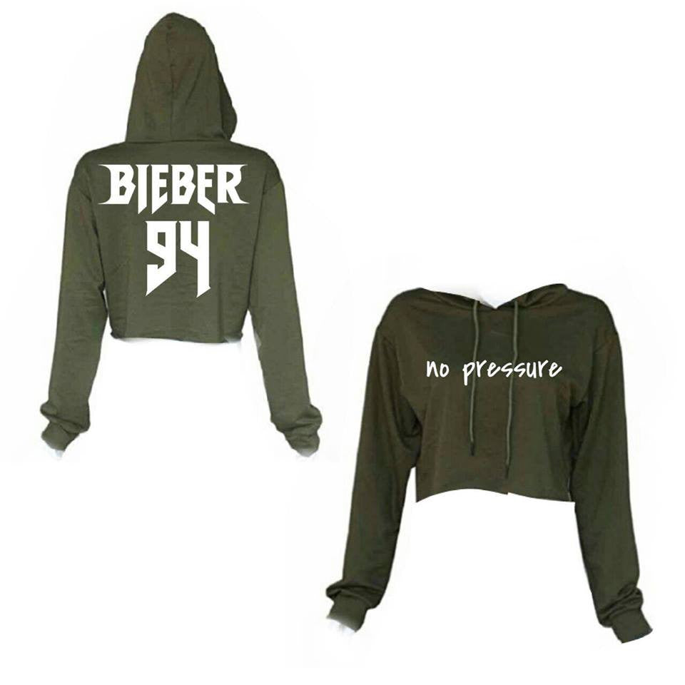 ATLBIEBUR designs No Pressure Bieber 94 Cropped Military Green Hoodie