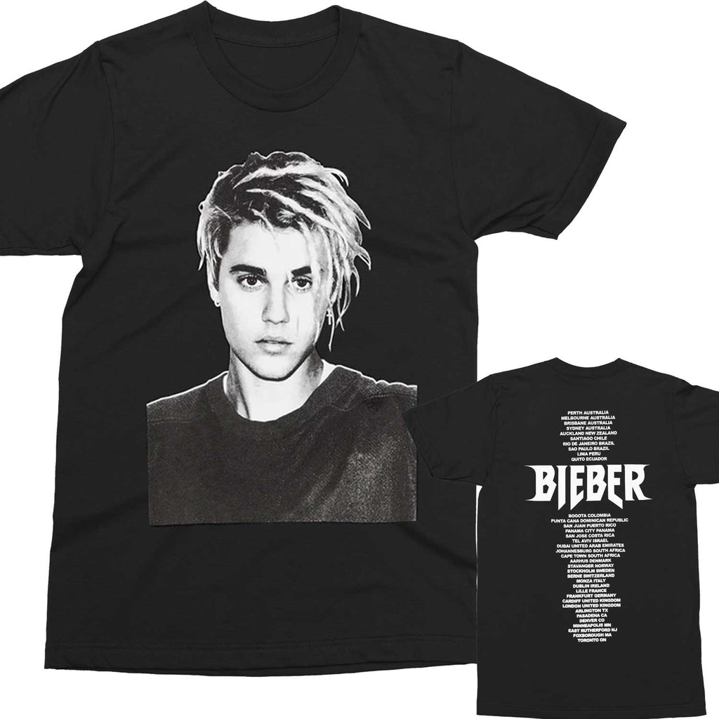 Bieber Black/White Graphic Black T-Shirt STADIUM TOUR dates on back!