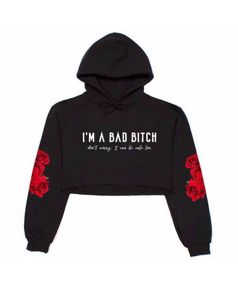 MYCOOLBIEBER designs I'm A Bad Bitch Black CROPPED Hoodie