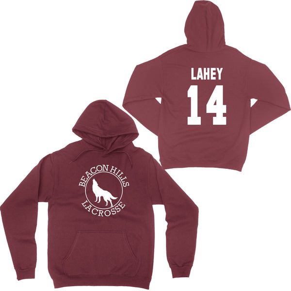 Beacon Hills - Design 2 - Maroon Hoodie. Choice of names on back!