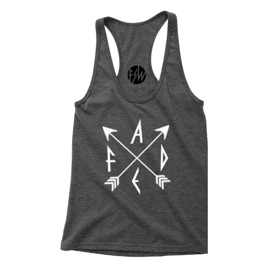 FADE Arrows graphic- Ladies fitted Racerback Charcoal Grey Vest/Tank Top