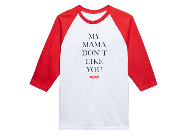 My Mama Don't Like You Bieber - Red & White Baseball T-Shirt