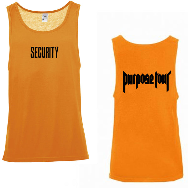 SUMMER - Orange deep hole unisex vest/tank. SECURITY Purpose Tour design