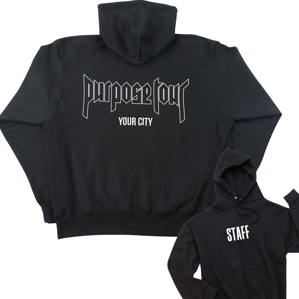 Personalised Purpose Tour Staff Black Hoodie! You choose your own city!