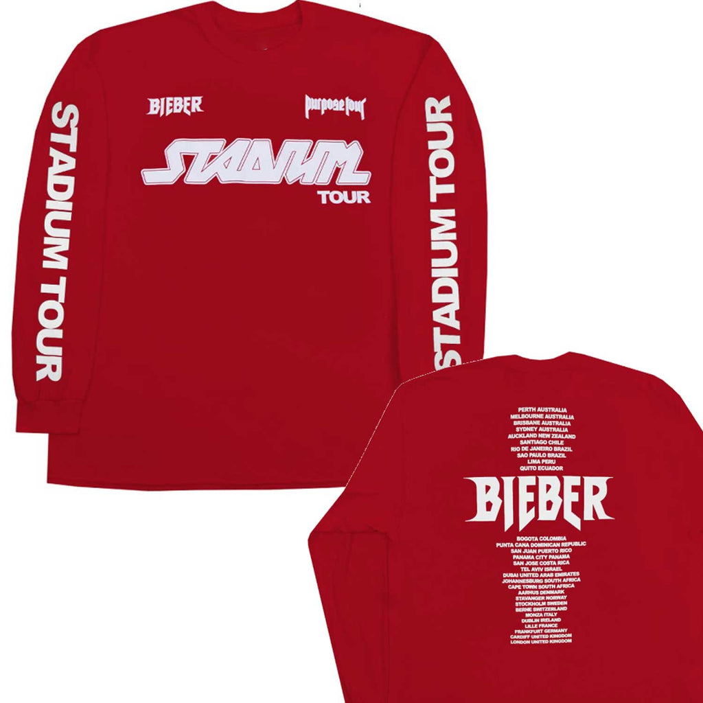 Stadium Tour Red Long Sleeve with dates on back t-shirt