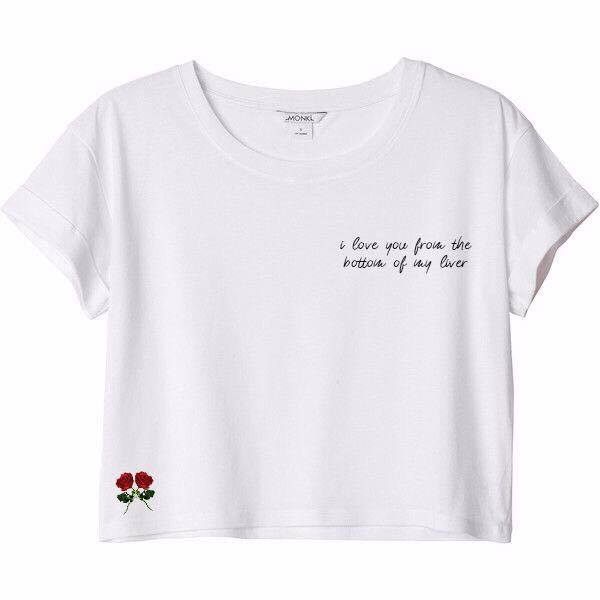 MYCOOLBIEBER designs I Love You From The Bottom of My Liver white cropped top