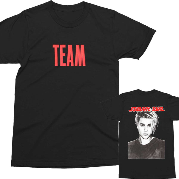 TEAM - Black Short Sleeve T-Shirt Bieber Graphic on Back STADIUM TOUR