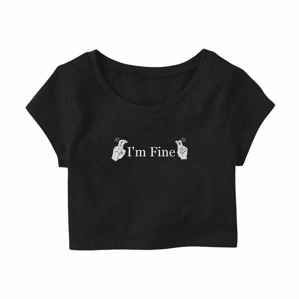 MYCOOLBIEBER designs "I'm Fine" Black cropped top