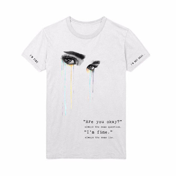 MYCOOLBIEBER designs Are You Okay? I'm Fine Graphic White T-Shirt